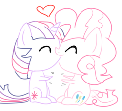Size: 500x451 | Tagged: safe, pinkie pie, twilight sparkle, earth pony, pony, unicorn, g4, duo, eyes closed, female, heart, kiss on the lips, kissing, lesbian, mare, ship:twinkie, shipping, unicorn twilight