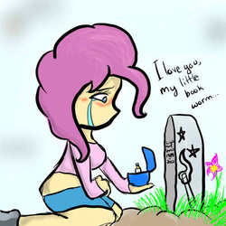 Size: 500x500 | Tagged: safe, pinkie pie, twilight sparkle, human, g4, blushing, crying, female, grave, gravestone, humanized, implied death, lesbian, marriage proposal, ring, ship:twinkie, shipping