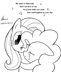 Size: 943x1100 | Tagged: safe, artist:rwl, fluttershy, pinkie pie, g4, comforting, crying, female, hug, lesbian, ship:flutterpie, shipping, singing, smile song