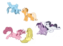 Size: 2350x1725 | Tagged: safe, artist:arcticwaters, applejack, fluttershy, pinkie pie, rainbow dash, rarity, twilight sparkle, earth pony, pegasus, pony, unicorn, g4, cute, dashabetes, diapinkes, female, jackabetes, lesbian, mane six, mare, omniship, polyamory, raribetes, ship:appledash, ship:flutterpie, ship:rarilight, shipping, shyabetes, twiabetes, unicorn twilight