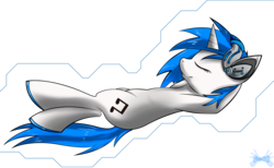 Size: 1300x802 | Tagged: safe, artist:freefox, dj pon-3, vinyl scratch, pony, g4, headphones, on back, solo