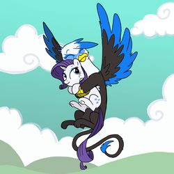 Size: 1000x1000 | Tagged: safe, artist:professor-ponyarity, rarity, oc, griffon, g4, duo, hug