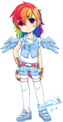 Size: 445x865 | Tagged: safe, artist:legardrua, rainbow dash, human, g4, female, humanized, solo, winged humanization