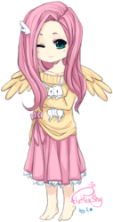 Size: 395x776 | Tagged: safe, artist:legardrua, fluttershy, human, g4, clothes, female, humanized, skirt, solo, sweater, sweatershy, winged humanization