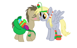 Size: 900x560 | Tagged: safe, artist:pinkiedash, derpy hooves, doctor whooves, time turner, pegasus, pony, g4, christmas, female, holly, holly mistaken for mistletoe, mare, ship:doctorderpy, shipping, simple background, transparent background