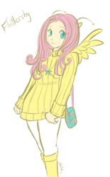 Size: 405x653 | Tagged: safe, artist:selidra, fluttershy, human, g4, clothes, female, humanized, solo, sweatershy, winged humanization