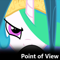 Size: 250x250 | Tagged: safe, princess celestia, queen chrysalis, g4, meta, perspective, pov, spoilered image joke