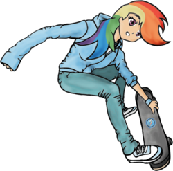 Size: 1011x1000 | Tagged: safe, artist:assiel, rainbow dash, human, g4, female, humanized, skateboard, solo