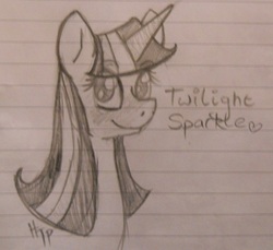 Size: 513x469 | Tagged: safe, artist:haterthepony, twilight sparkle, pony, g4, female, lined paper, sketch, solo, traditional art