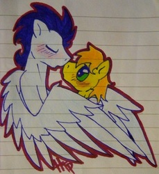 Size: 368x401 | Tagged: safe, artist:haterthepony, braeburn, soarin', g4, blushing, gay, imminent kissing, kissing, lined paper, male, ship:soarburn, shipping, traditional art