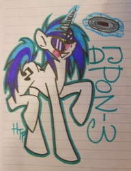 Size: 602x782 | Tagged: safe, artist:haterthepony, dj pon-3, vinyl scratch, pony, g4, blushing, female, lined paper, solo, traditional art