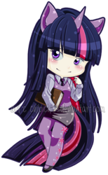 Size: 541x877 | Tagged: safe, artist:chibichise, twilight sparkle, human, g4, book, eared humanization, female, horn, horned humanization, humanized, simple background, solo, tailed humanization