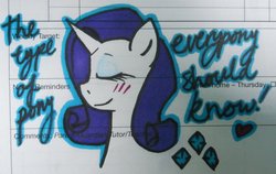 Size: 900x569 | Tagged: safe, artist:haterthepony, rarity, pony, g4, solo, text