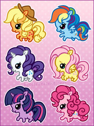 Size: 374x500 | Tagged: safe, artist:celesse, applejack, fluttershy, pinkie pie, rainbow dash, rarity, twilight sparkle, g4, chibi, mane six