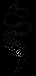 Size: 500x1058 | Tagged: safe, artist:cosmicunicorn, nightmare moon, alicorn, pony, g4, black background, bust, female, glowing eyes, grayscale, monochrome, portrait, simple background, solo