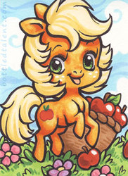 Size: 255x350 | Tagged: safe, artist:celesse, applejack, earth pony, pony, g4, chibi, female, solo