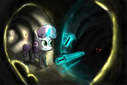 Size: 1080x720 | Tagged: safe, artist:colorsymphony, sweetie belle, spider, g4, minecraft