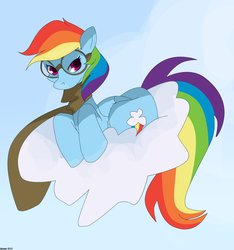 Size: 1020x1092 | Tagged: safe, artist:chismy, rainbow dash, g4, cloud, cloudy, goggles, solo