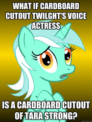 Size: 625x833 | Tagged: safe, lyra heartstrings, g4, cardboard twilight, conspiracy lyra, exploitable meme, image macro, meme