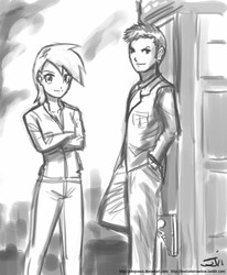 Size: 659x800 | Tagged: safe, artist:johnjoseco, derpy hooves, human, g4, crossover, doctor who, grayscale, humanized, monochrome, tenth doctor