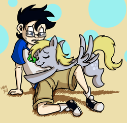 Size: 600x582 | Tagged: safe, artist:nintendo-nut1, derpy hooves, pegasus, pony, g4, comforting, crossover, crying, female, homestuck, john egbert, mare