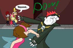 Size: 2128x1402 | Tagged: safe, artist:abigail m., apple bloom, g4, crossover, fanboy and chum chum, jack spicer, jimmy two-shoes, jimmy two-shoes (character), kyle bloodworth-thomason, myrtle, tinkerbell, xiaolin showdown