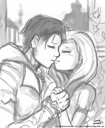 Size: 659x800 | Tagged: safe, artist:johnjoseco, fluttershy, human, g4, assassin's creed, crossover, crossover shipping, ezio auditore, grayscale, humanized, kissing, monochrome, shipping