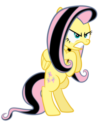 Size: 8289x10000 | Tagged: safe, artist:proenix, fluttershy, pony, g4, absurd resolution, alternate hair color, angry, emoshy, female, rearing, simple background, solo, transparent background, vector