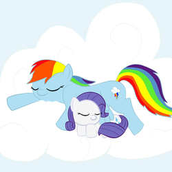 Size: 1000x1000 | Tagged: safe, rainbow dash, rarity, pegasus, pony, g4, cloudsdale, filly, sleeping
