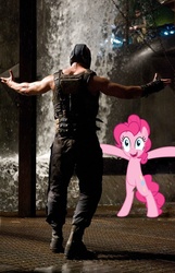 Size: 618x960 | Tagged: safe, pinkie pie, human, pony, g4, bane, batman, bipedal, crossover, hug, irl, photo, ponies in real life, the dark knight rises, vector