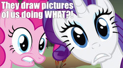 Size: 1280x715 | Tagged: safe, edit, edited screencap, screencap, pinkie pie, rarity, g4, image macro