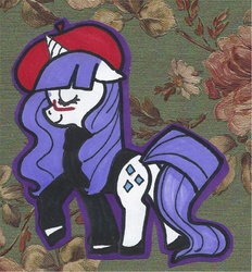 Size: 822x887 | Tagged: safe, artist:viovi, rarity, pony, g4, beatnik rarity, beret, clothes, glasses, hat, solo, traditional art