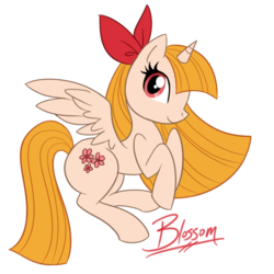 Size: 1080x1080 | Tagged: dead source, safe, artist:eien-no-melody, alicorn, pony, female, mare, ponified, simple background, solo, spread wings, the powerpuff girls, transparent background, wings