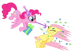 Size: 1224x864 | Tagged: safe, artist:eien-no-melody, artist:lauren faust, fluttershy, pinkie pie, pegasus, pony, g4, colored, earth pony fluttershy, floppy ears, pegasus pinkie pie, race swap, simple background, transparent background, wings