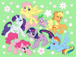 Size: 1024x776 | Tagged: dead source, safe, artist:lawlzy, applejack, fluttershy, pinkie pie, rainbow dash, rarity, spike, twilight sparkle, g4, mane seven, mane six