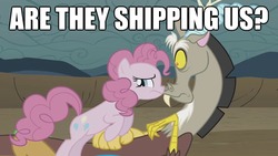 Size: 624x351 | Tagged: safe, discord, pinkie pie, g4, female, image macro, male, ship:discopie, shipping, straight