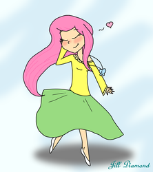 Size: 3240x3645 | Tagged: safe, artist:varietychick, fluttershy, human, g4, clothes, female, heart, humanized, long skirt, skinny, skirt, solo, thin