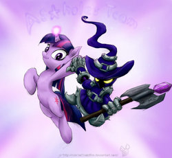 Size: 900x829 | Tagged: safe, artist:rule1of1coldfire, twilight sparkle, g4, crossover, duo, league of legends, veigar