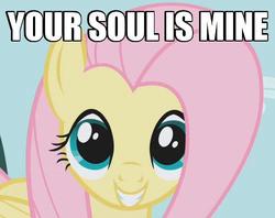 Size: 500x395 | Tagged: safe, fluttershy, g4, fluttersatan, image macro, mortal kombat, shang tsung, soul