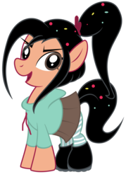 Size: 900x1257 | Tagged: safe, artist:marelynmanson, earth pony, pony, open mouth, ponified, simple background, smiling, solo, sugar rush, transparent background, vanellope von schweetz, wreck-it ralph