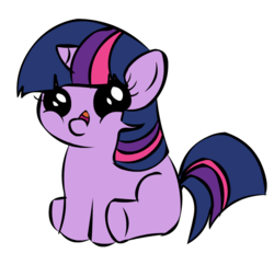 Size: 688x666 | Tagged: safe, twilight sparkle, pony, unicorn, g4, female, filly, filly twilight telling an offensive joke, foal, inverted mouth, sitting