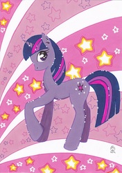 Size: 493x701 | Tagged: safe, artist:jonou, twilight sparkle, pony, unicorn, g4, female, looking back, solo, stars, unicorn twilight