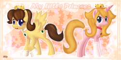 Size: 2000x1000 | Tagged: safe, artist:lillynya, pegasus, pony, unicorn, duo, ponified, princess daisy, princess peach, super mario bros., super mario land