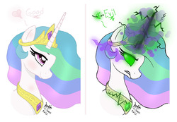 Size: 1300x900 | Tagged: safe, artist:joakaha, princess celestia, alicorn, pony, g4, the crystal empire, corrupted celestia, dark magic, female, jewelry, mare, peytral, possessed, sombra eyes, tiara