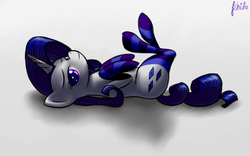 Size: 900x563 | Tagged: safe, artist:icefairy64, rarity, pony, g4, clothes, female, hooves, on back, socks, solo, striped socks