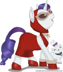 Size: 757x856 | Tagged: safe, artist:hollowzero, opalescence, rarity, cat, pony, unicorn, g4, clothes, dress, female, glasses, horn, mare, necklace, simple background, transparent background