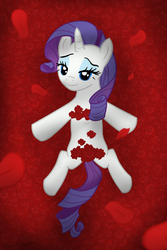 Size: 600x898 | Tagged: safe, artist:icaron, rarity, pony, g4, american beauty, bed of roses, female, parody, rose, show accurate, solo