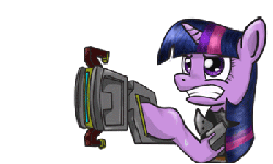 Size: 350x210 | Tagged: safe, artist:daqulith, twilight sparkle, g4, animated, crossover, dead space, parody, plasma cutter, rig (dead space)
