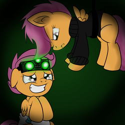 Size: 1200x1200 | Tagged: safe, artist:fillyscoots42, scootaloo, pegasus, pony, g4, crinkleloo, diaper, diaper fetish, duality, female, filly, foal, non-baby in diaper, stalkerloo, tumblr