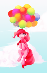 Size: 463x717 | Tagged: safe, artist:stelcoon, pinkie pie, earth pony, pony, g4, balloon, female, flying, solo, then watch her balloons lift her up to the sky